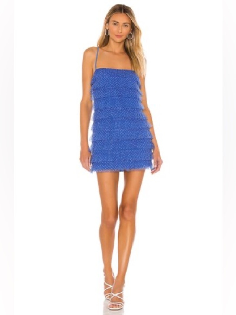 Lovers + Friends Periwinkle Blue Mini Dress with Polka Dot Mesh